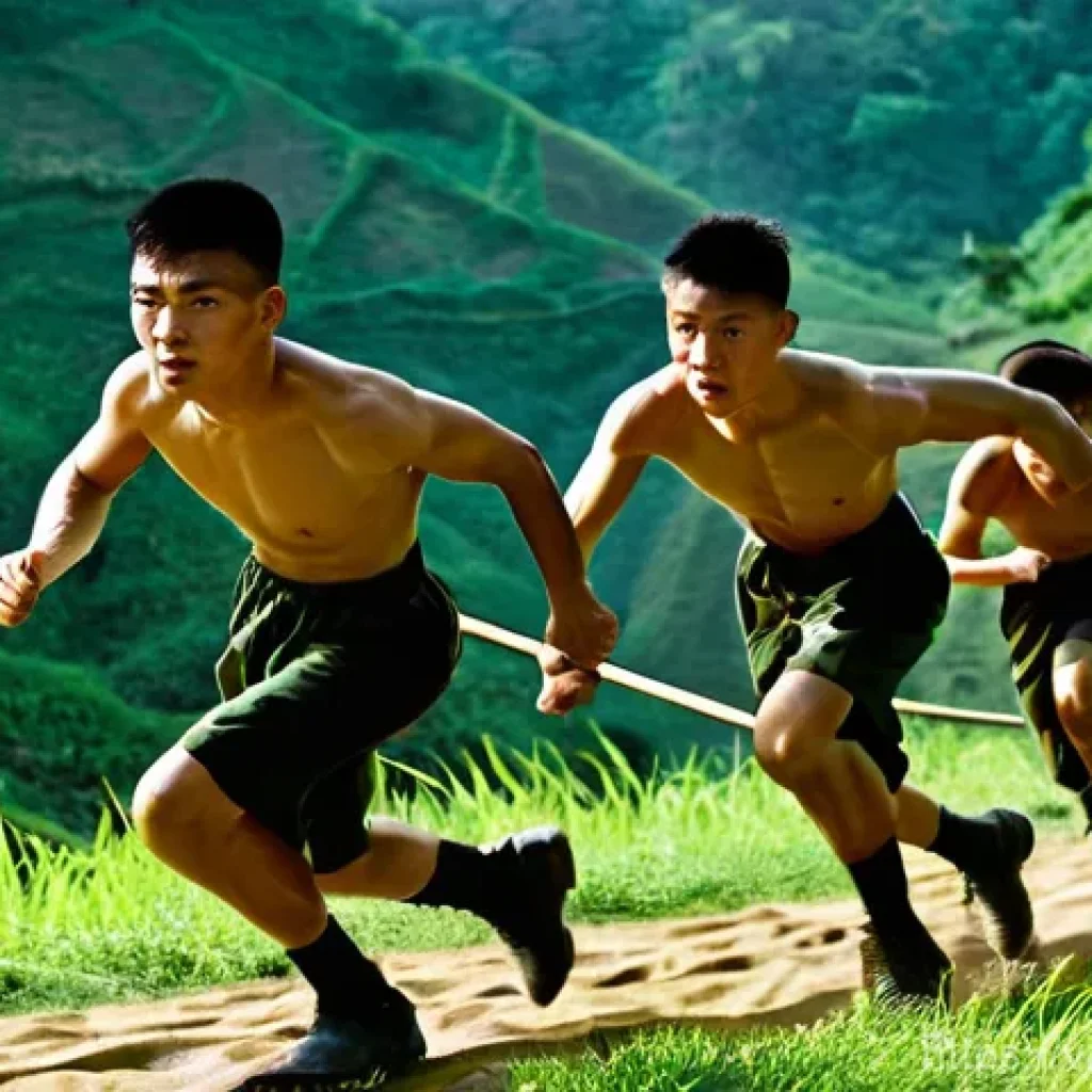 육군 장기 복무 조건 - **Prompt 1: Determination and Camaraderie in Training**
    "A group of young Vietnamese military re...