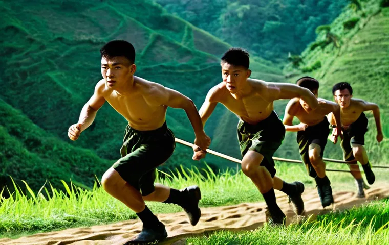 육군 장기 복무 조건 - **Prompt 1: Determination and Camaraderie in Training**
"A group of young Vietnamese military re...