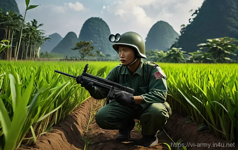 육군 지뢰제거 작업 - **Prompt 1: The Resolute Combat Engineer**
A highly detailed, realistic image of a Vietnamese co...