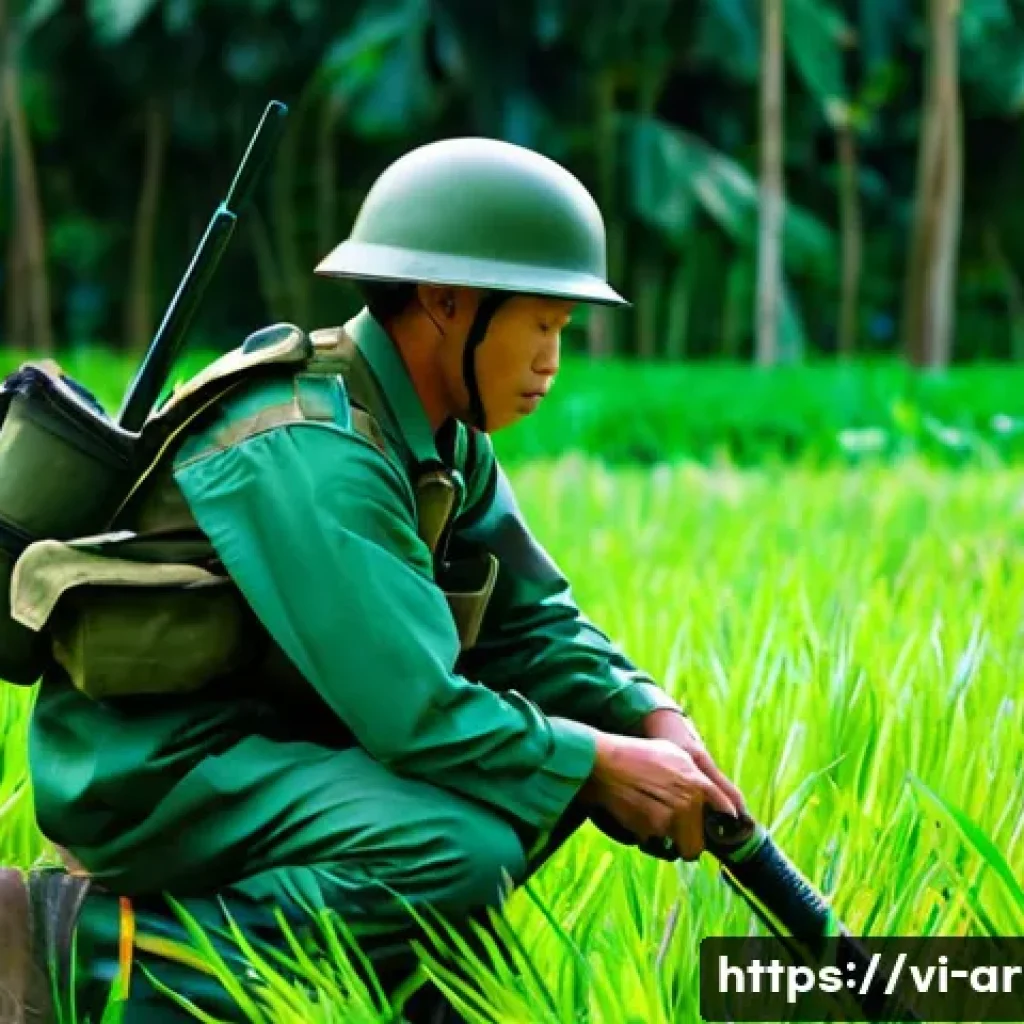 육군 공병대 역할과 임무 - **"A Vietnamese combat engineer, in full protective demining gear including a helmet and thick vest,...