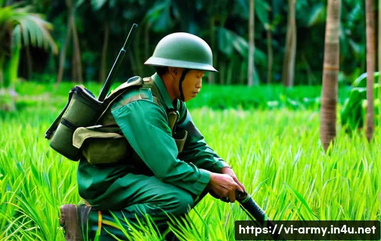 육군 공병대 역할과 임무 - **"A Vietnamese combat engineer, in full protective demining gear including a helmet and thick vest,...