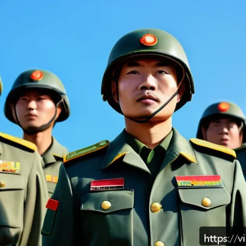 Home 31 육군 심리전 전술 - A Vietnamese military commander standing confidently in front of a formation of soldiers during trai...