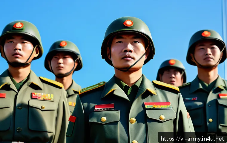 육군 심리전 전술 - A Vietnamese military commander standing confidently in front of a formation of soldiers during trai...