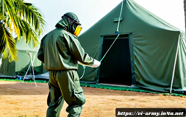 Home 17 육군 화생방 대비 훈련 - Photorealistic Vietnamese military chemical defense readiness drill, two soldiers in olive protectiv...